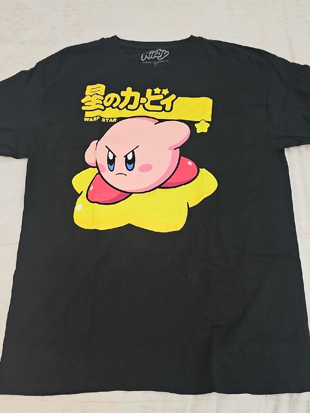 Kirby Warp Star Graphic Tee - Black with Pink & Yellow Print